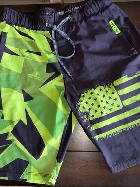 Freedom Industries Men’s Neon Green & Black Swim Board Shorts